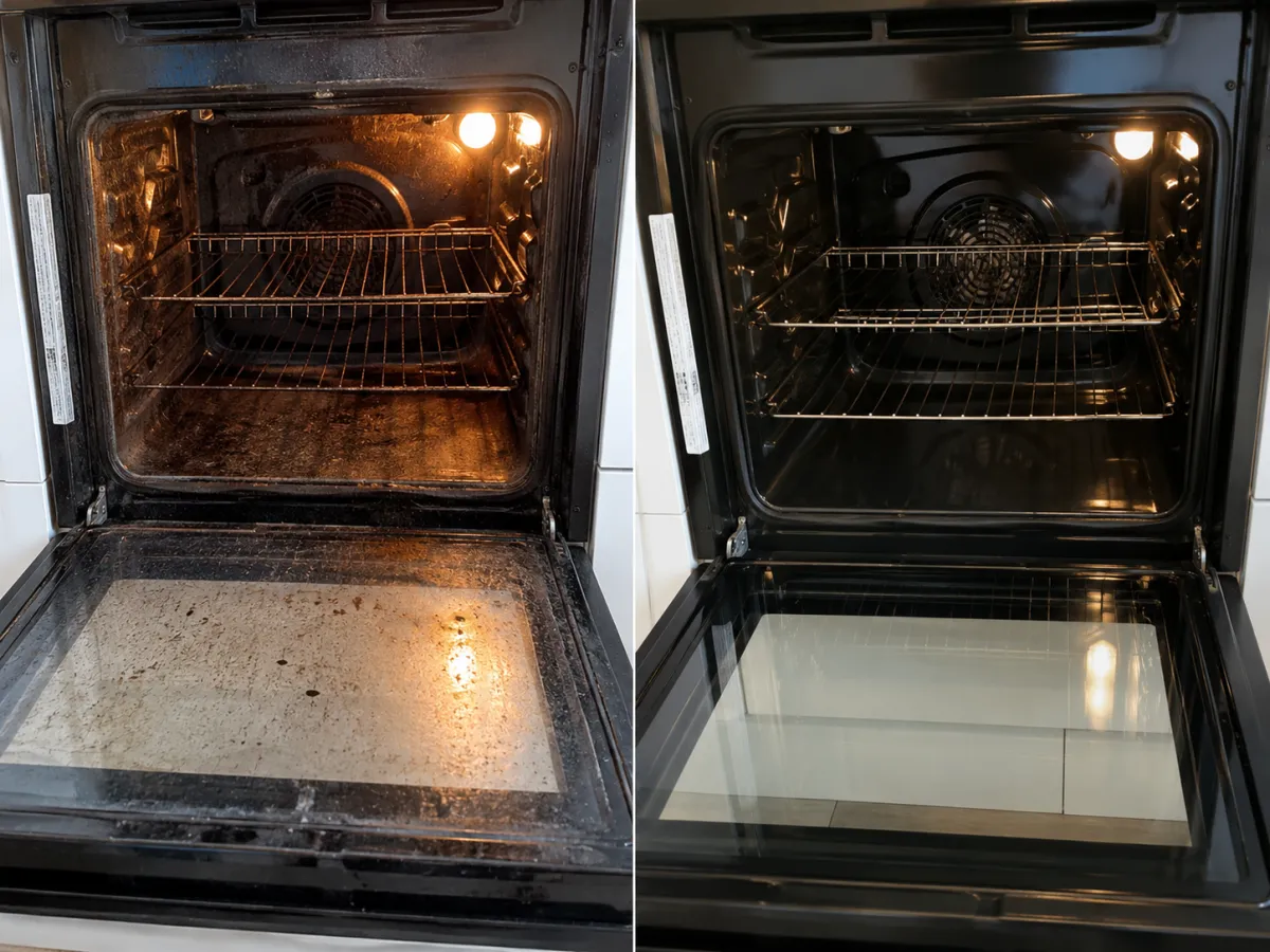 Oven before and after a professional deep clean for a Bedminster checkout